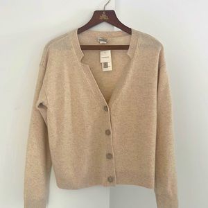 Size L Club Monaco notched cashmere cardigan in light oatmeal Heather. BNWT.